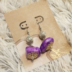 Pearl and Purple gemstones earrings Halloween fall autumn